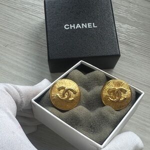 24K CHANEL Radiant Gold Logo Earrings